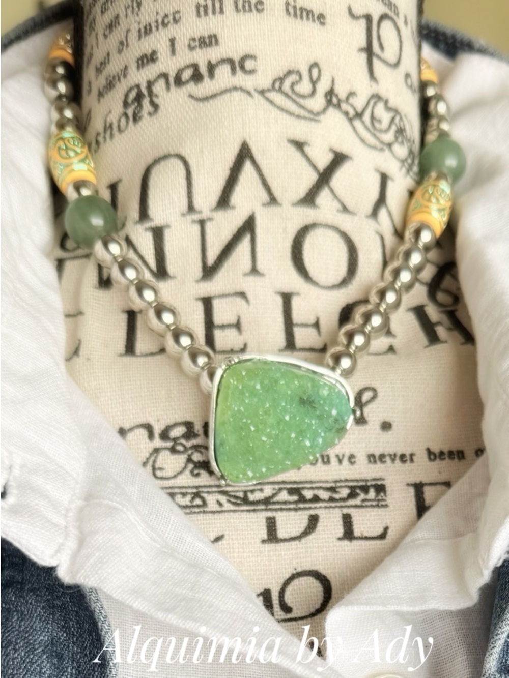 Green AVENTURINE and Gold Mixed-Bead Necklace